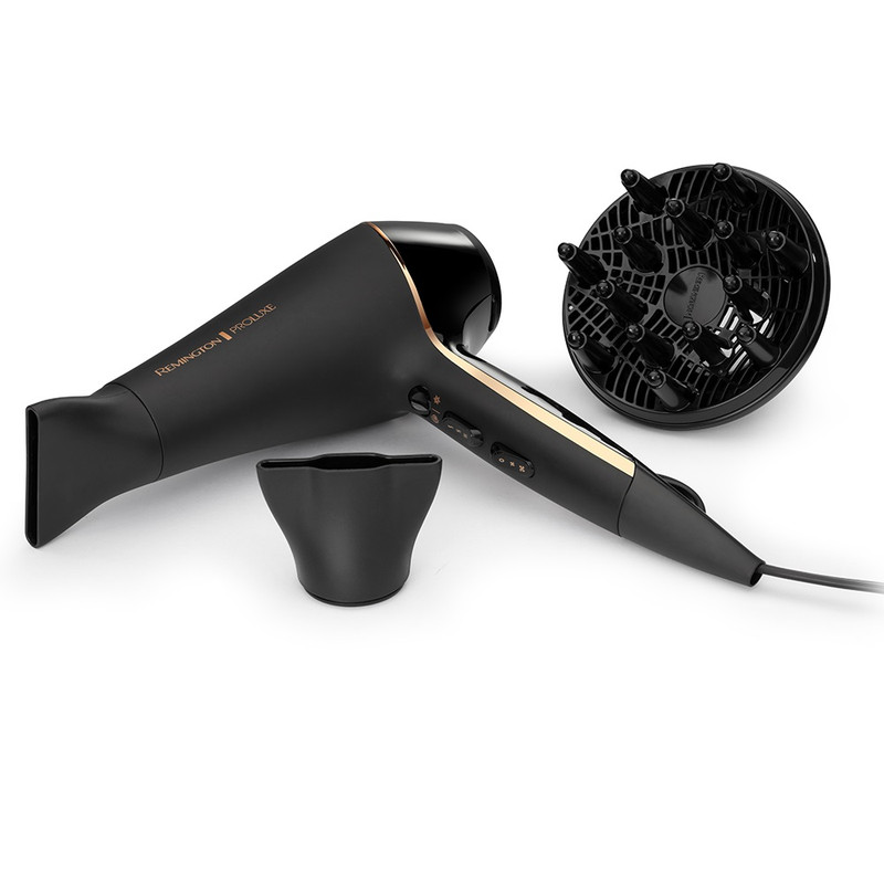 سشوار حرفهای 2400 وات رمینگتون مدل AC9140B Proluxe، موتور AC، وزن 300 گرم، دارای سری متمرکزکننده با ویژگی صافکنندگی، با قابلیت باد سرد، عملکرد توربو، فناوری تولید یون