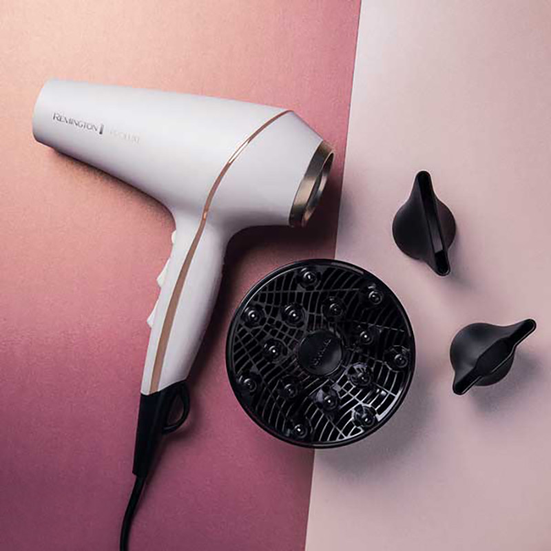 سشوار حرفهای 2400 وات رمینگتون مدل AC9140B Proluxe، موتور AC، وزن 300 گرم، دارای سری متمرکزکننده با ویژگی صافکنندگی، با قابلیت باد سرد، عملکرد توربو، فناوری تولید یون