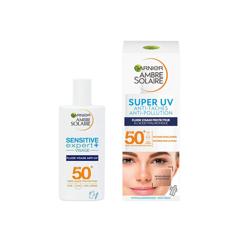 کرم ضد آفتاب بدون رنگ گارنیه SPF 50 مدل Ambre super uv مناسب پوستهای انواع پوست حجم 40 میلیلیتر