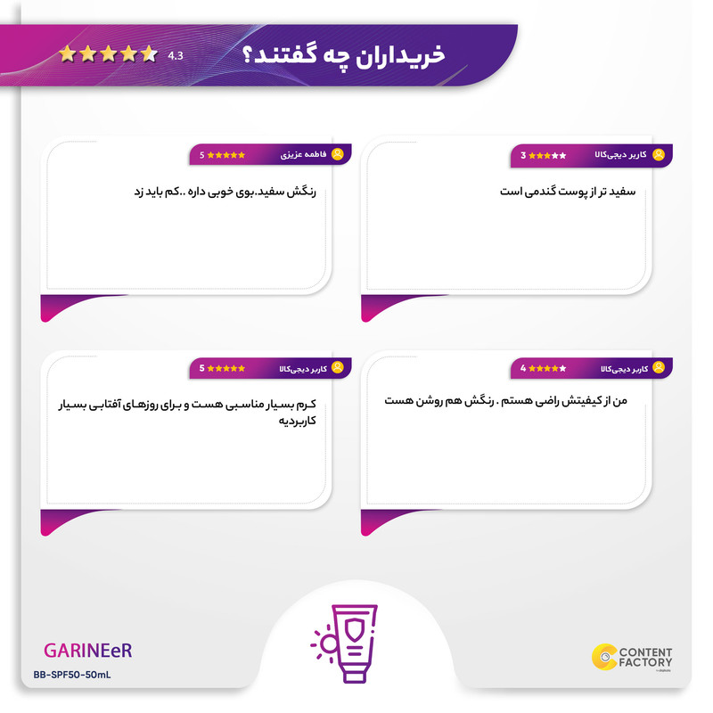 کرم ضدآفتاب رنگی BB گارنیه مدل SPF50 مناسب انواع پوست، حجم 50 میلیلیتر