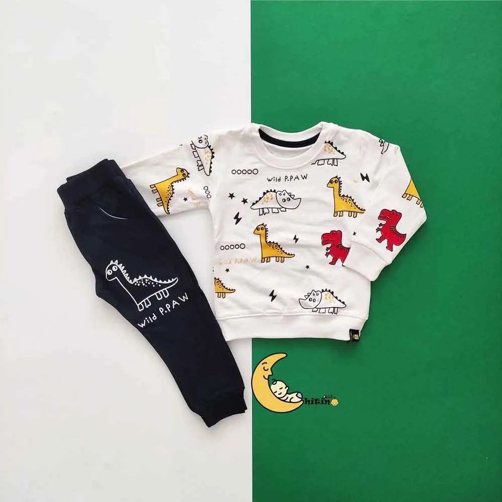 ست بلوز و شلوار پسرانه دورس طرح دایناسور مناسب 2 تا 8 سال