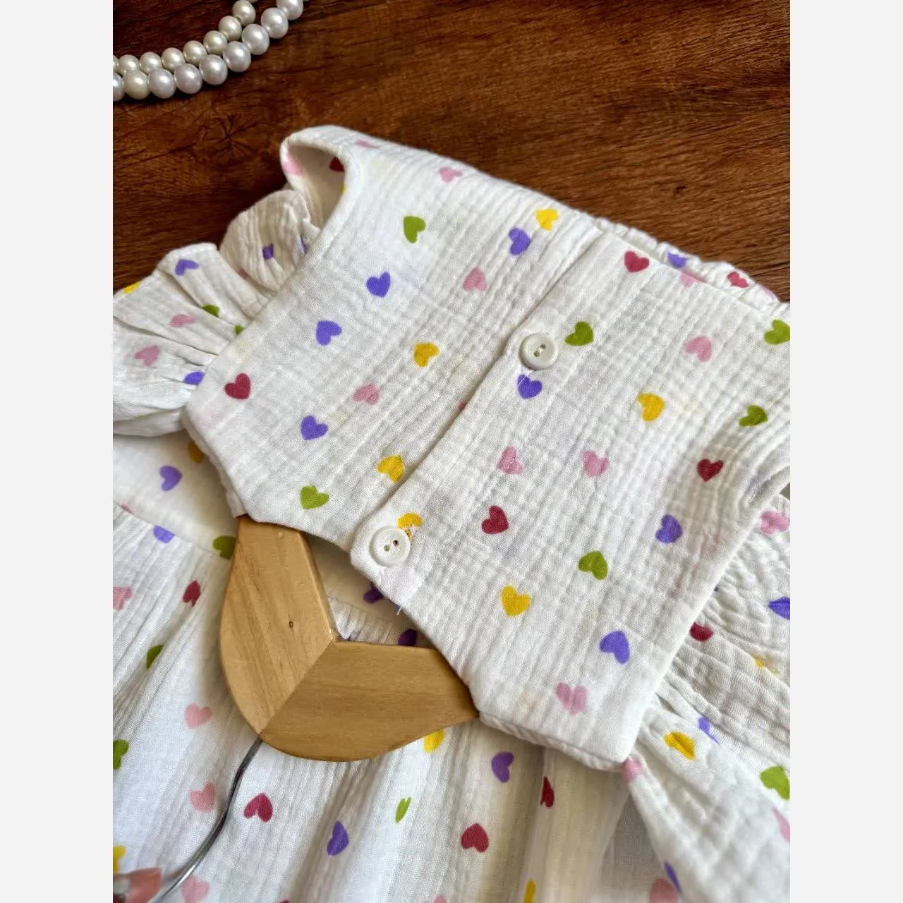پیراهن دخترانه طرح قلب جنس موسلین وارداتی مناسب 2 تا 8 سال