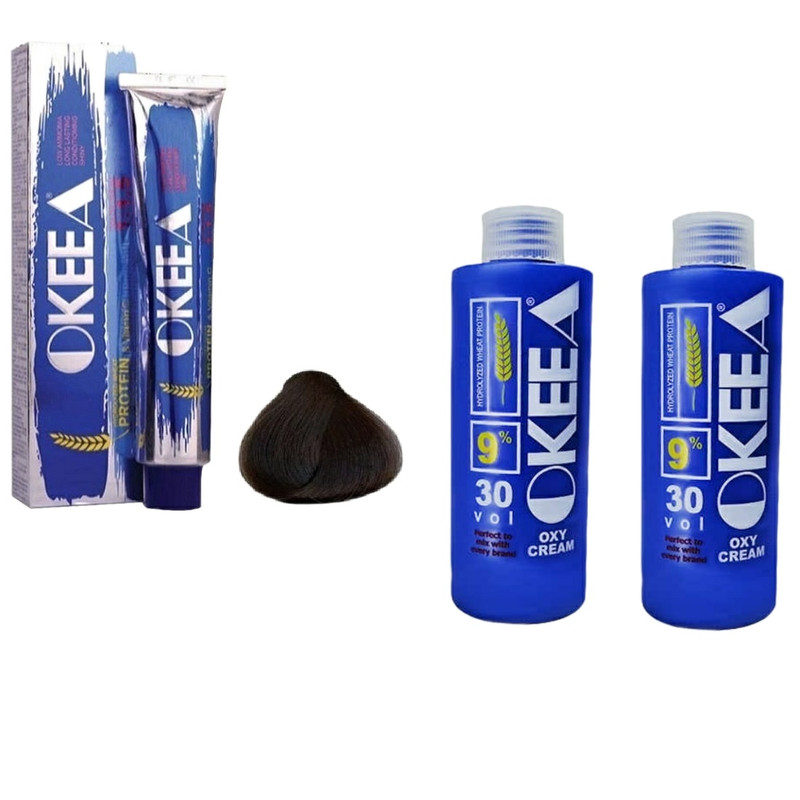 رنگ مو اکیا سری طبیعی شماره 3 حجم 200 میلی لیتر رنگ قهوه ای تیره به همراه اکسیدان اکیا مدل 20v نه درصدی حجم 150 میلی لیتر مجموعه 2 عددی