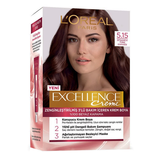 کیت رنگ مو لورآل مدل Excellence شماره 5.15 حجم 48 میلی لیتر رنگ شرابی