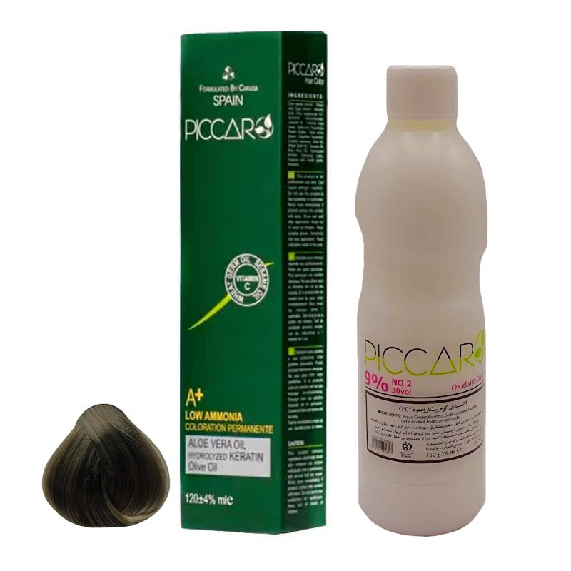 رنگ مو پیکارو شماره M9 حجم 120 میلی لیتر رنگ بلوند زیتونی خیلی روشن به همراه اکسیدان پیکارو مدل 2 نه درصدی حجم 150 میلی لیتر