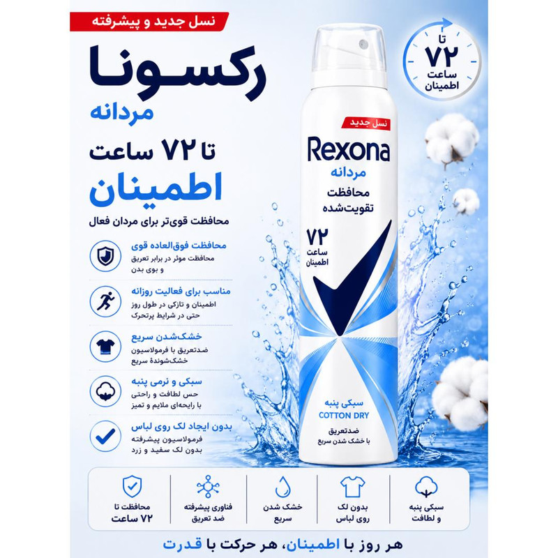 اسپری ضد تعریق رکسونا مدل Russ Cotton Dry 72H حجم 200 میلی لیتر