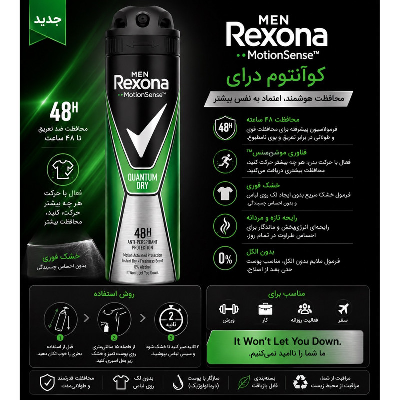 اسپری ضدتعریق مردانه رکسونا مدل Quantum Dry حجم 200 میلیلیتر