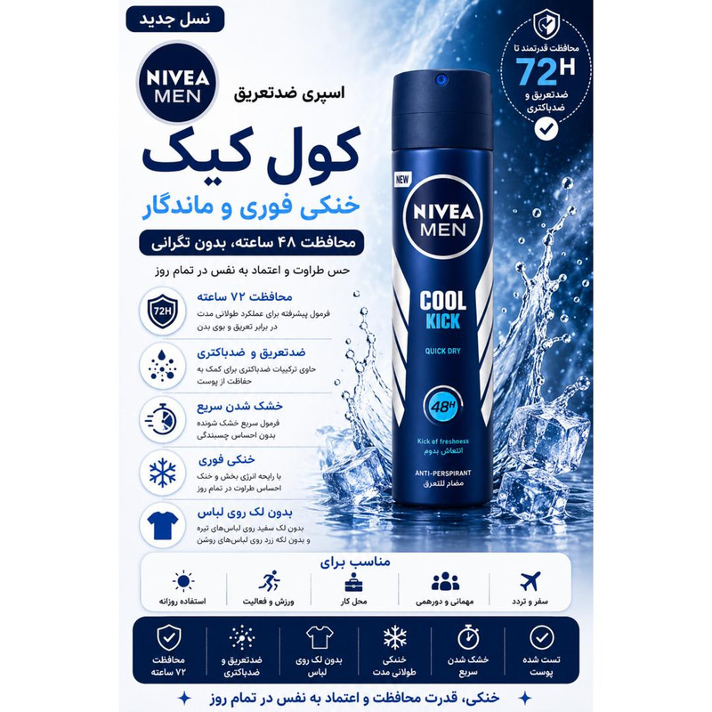 اسپری ضدتعریق مردانه نیوآ مدل 48H Fresh Active حجم 200 میلیلیتر