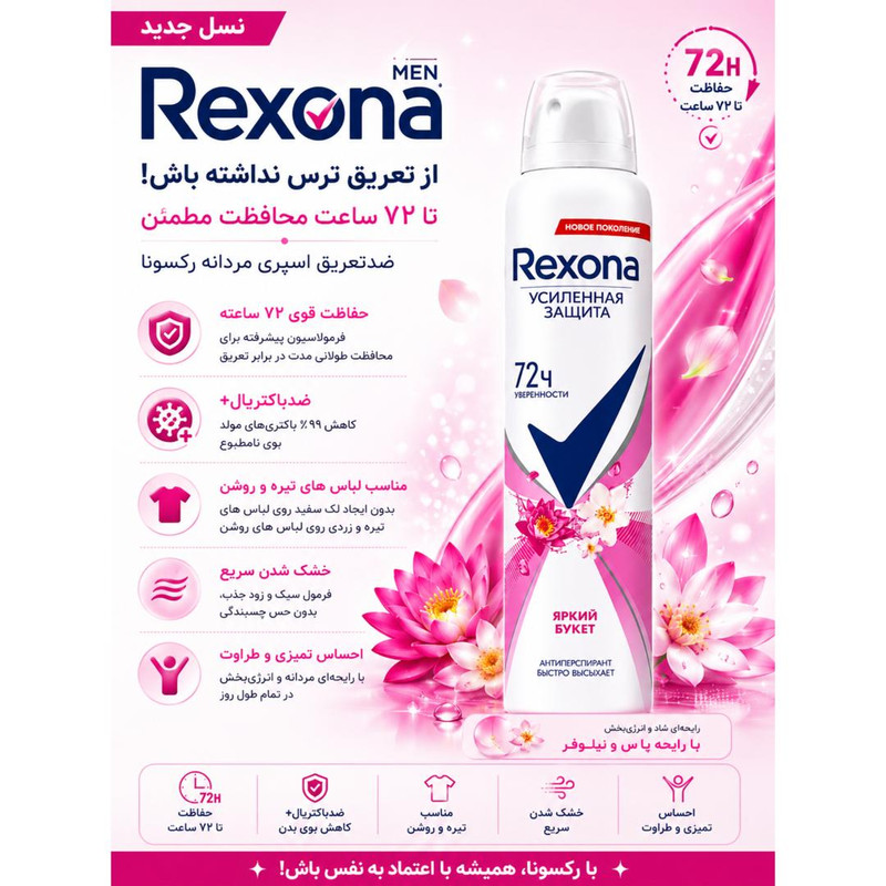 اسپری ضدتعریق رکسونا مدل Russ Bright Bouquet 72H حجم 200 میلیلیتر