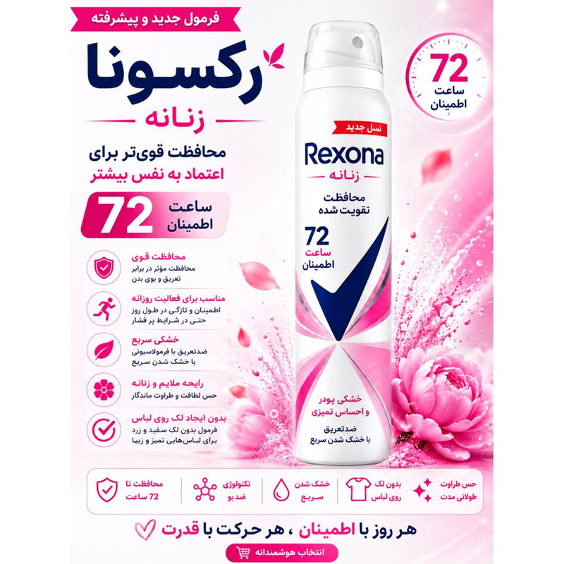 اسپری ضد تعریق زنانه رکسونا مدل Russ Powder Dry 72H حجم 200 میلی لیتر