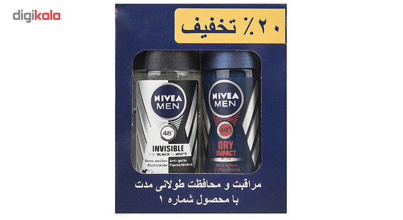 پک رول ضد تعریق مردانه نیوآ مدل Dry Impact و Invisible Black White حجم 50 میلی لیتر- 2 عددی