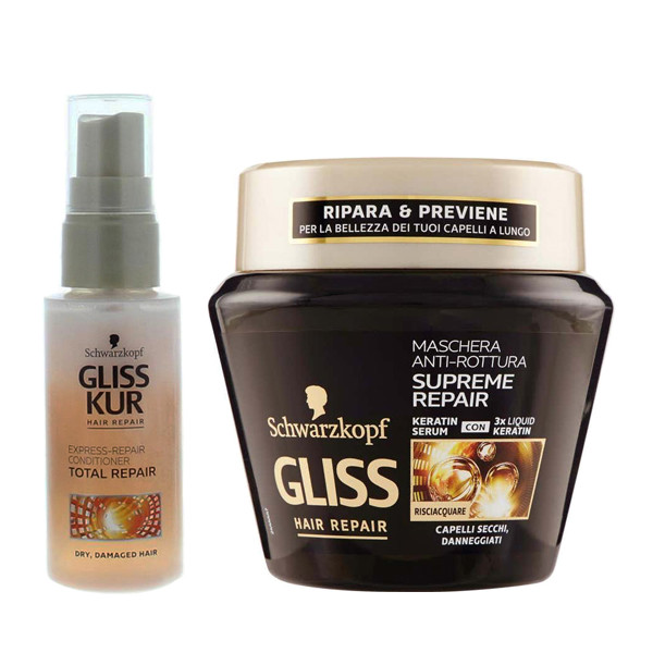 ماسک مو گلیس مدل HAIR REPAIR حجم 300  میلی لیتر به همراه اسپری دوفاز گلیس مدل TOTaL REPAIR حجم 50 میلی لیتر