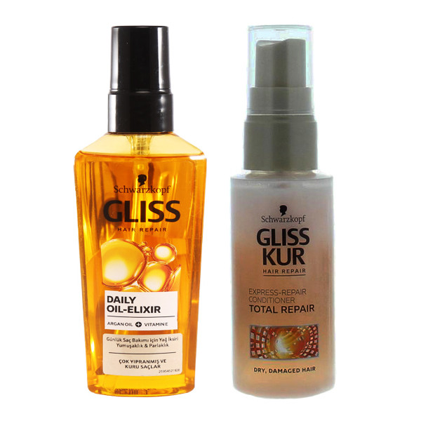 روغن مو گلیس مدل OIL ELIXER حجم 75 میلی لیتر به همراه اسپری مو گلیس مدل TOTAL REPAIR حجم 50 میلی لیتر