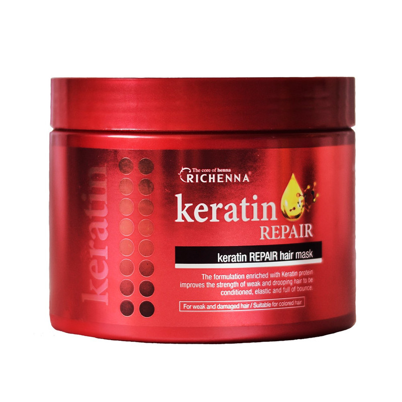 ماسک مو ترمیم کننده کراتین مو های رنگ شده ریچنا مدل Keratin Repair حجم 500 میلی لیتر