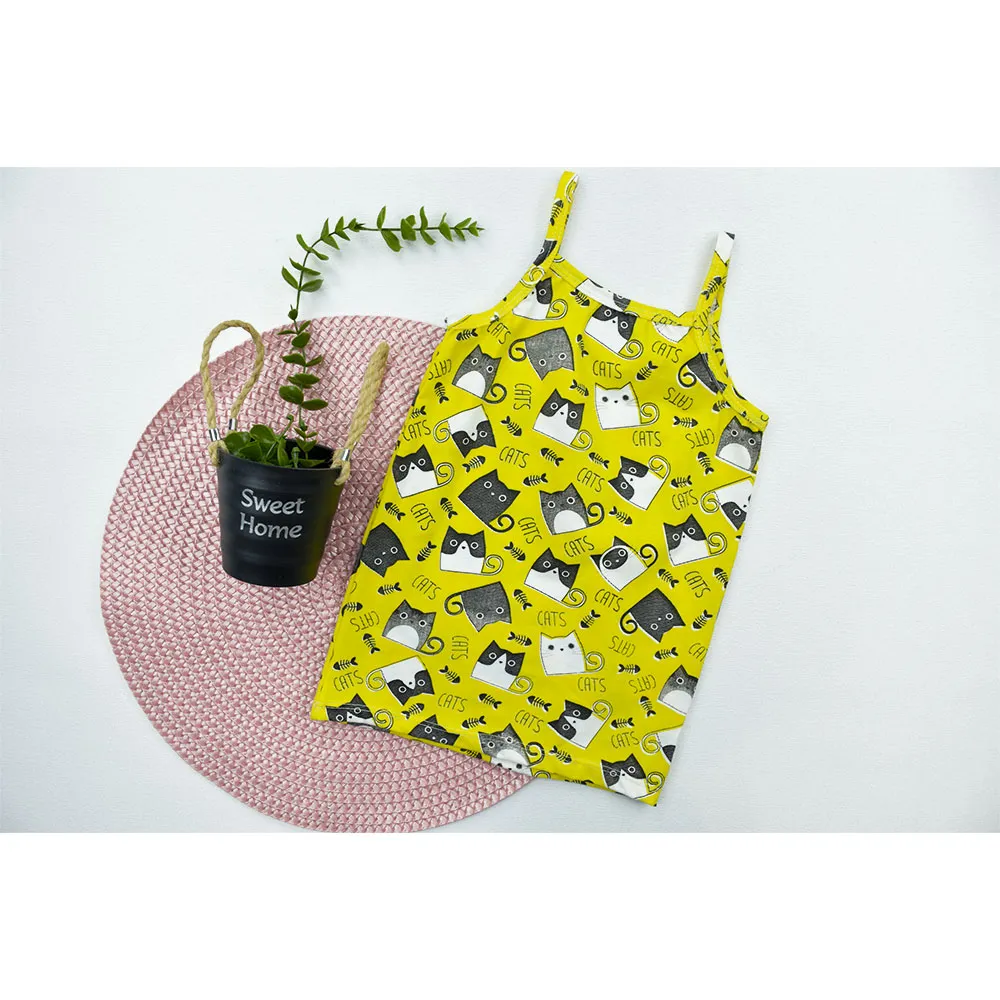 تاپ بندی دخترانه طرح گربه پنبه پلی استر ایرانی
