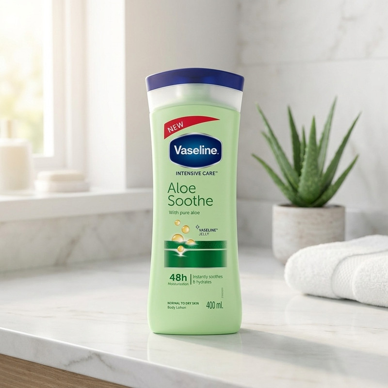 لوسیون بدن وازلین مدل Aloe Soothe حجم 400 میلیلیتر نرمکننده و آبرسان پوست خشک و معمولی با عصاره آلوئه ورا جذب سریع و حفظ لطافت و نرمی پوست بعد از استحمام