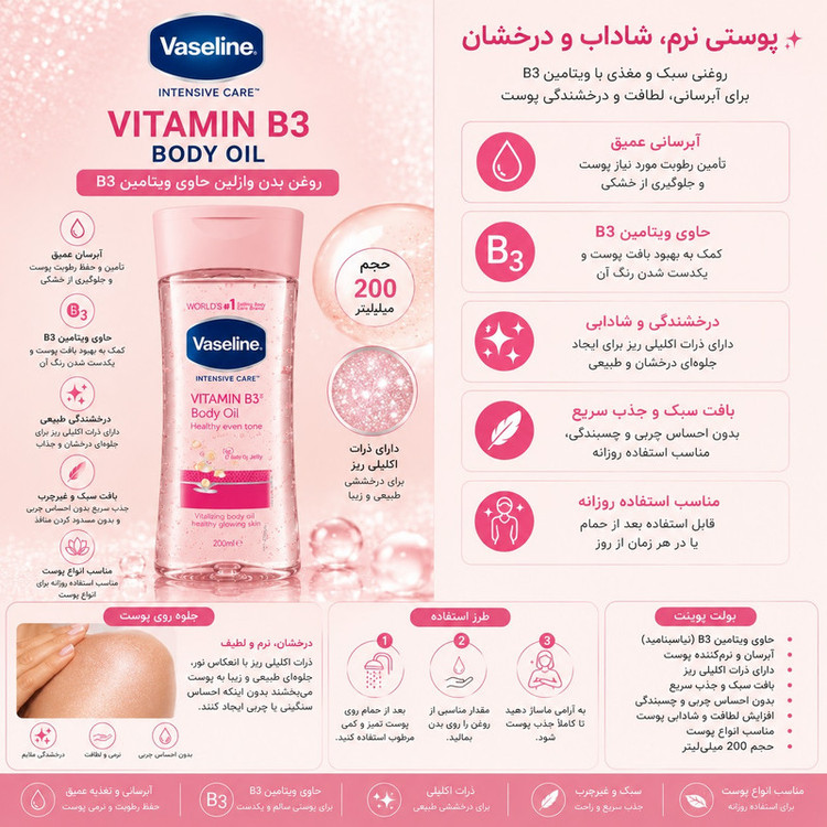 روغن بدن وازلین مدل Intensive Care Vitamin B3 مناسب انواع پوست حجم 200 میلی لیتر