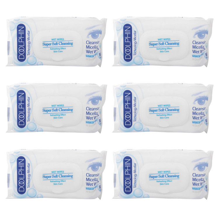 دستمال مرطوب دلفین مدل Skin Care مجموعه 6 عددی