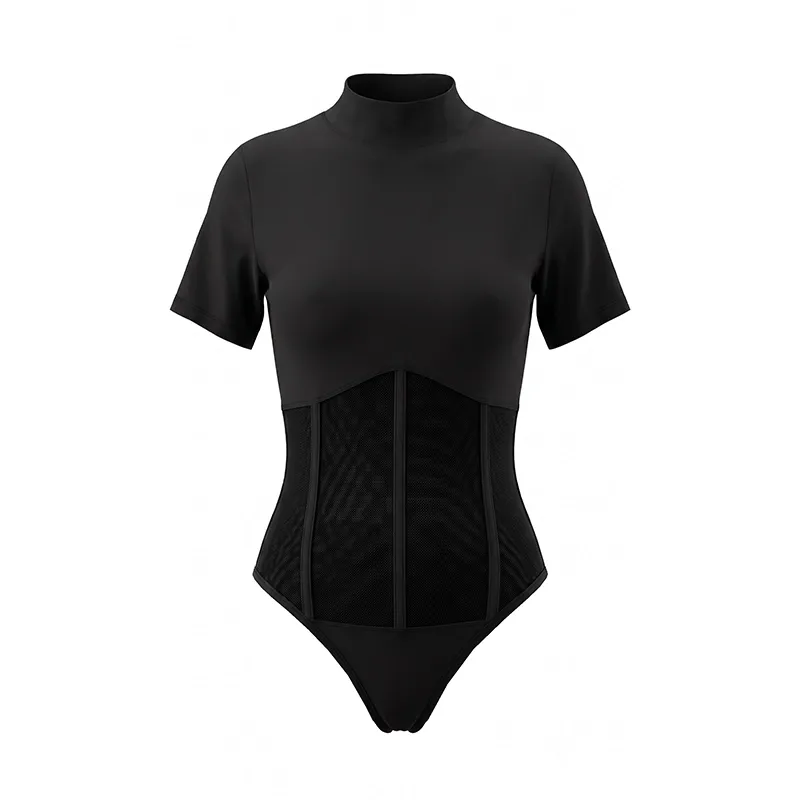 بادی زنانه استرج و تور آستین کوتاه فری سایز