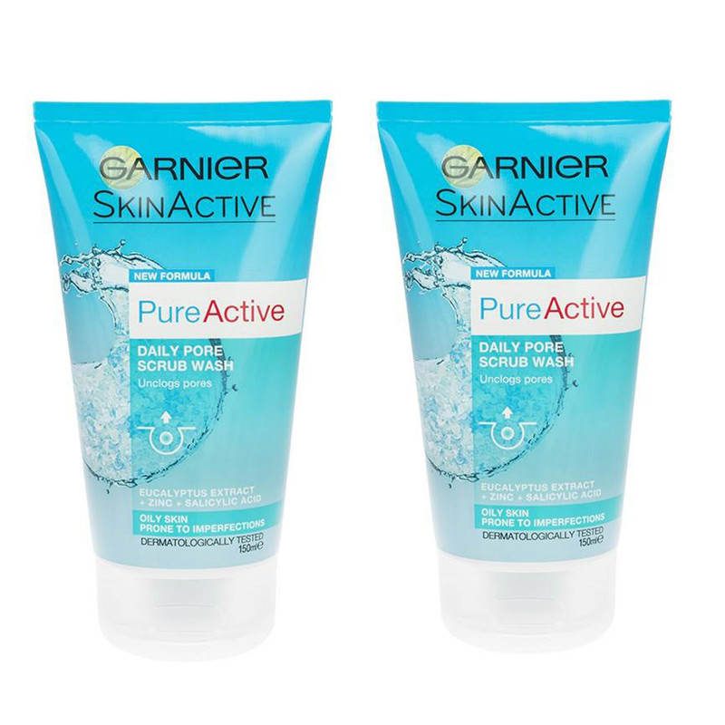 اسکراب شستشو صورت گارنیه مدل Pure Active حجم 150 میلی لیتر مجموعه 2 عددی
