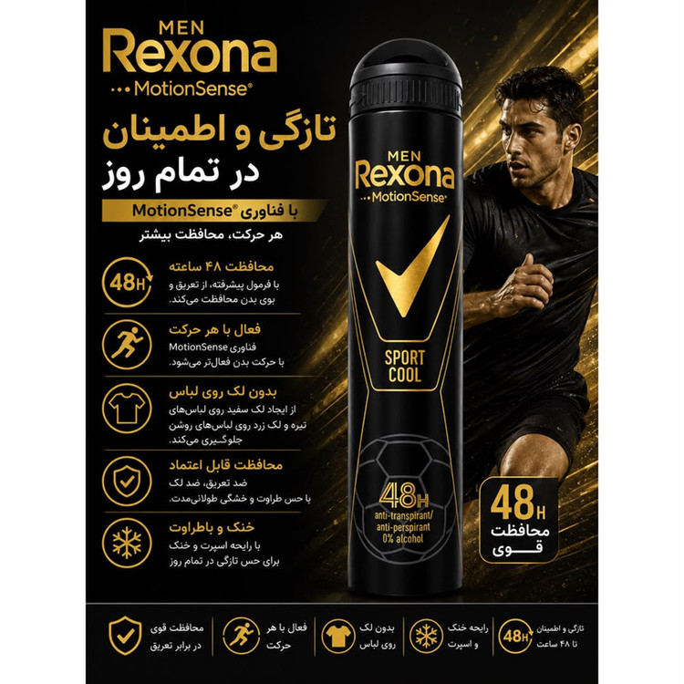 اسپری ضدتعریق رکسونا مدل Sport Cool 48H Black حجم 200 میلیلیتر