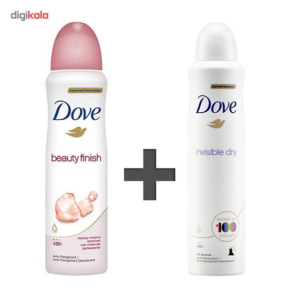 پک اسپری ضد تعریق زنانه داو مدل Beauty Finish And Invisible Dry حجم 150 میلی لیتر - بسته 2 عددی