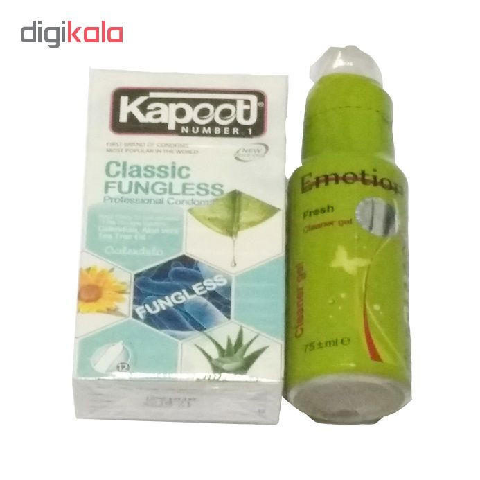 کاندوم کاپوت مدل Classic Fungless بسته 12 عددی به همراه ژل ایموشن مدل Fresh