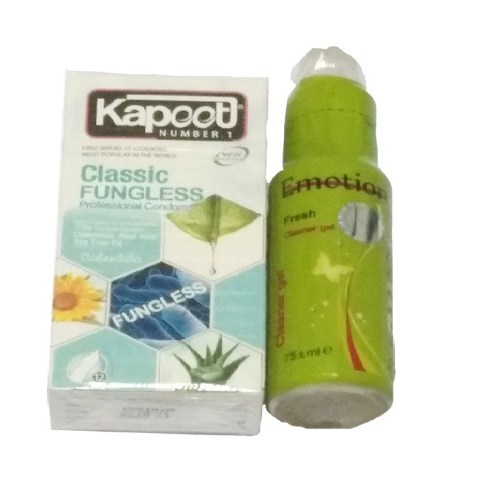 کاندوم کاپوت مدل Classic Fungless بسته 12 عددی به همراه ژل ایموشن مدل Fresh
