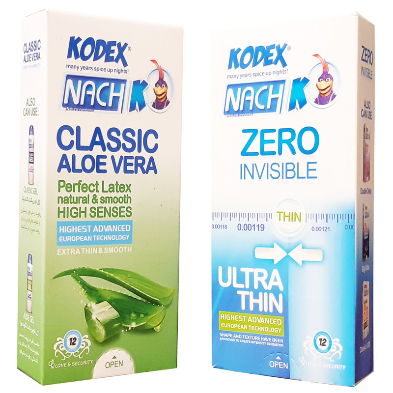 کاندوم ناچ کدکس مدل Zero Invisible بسته 12 عددی به همراه کاندوم مدل Classic Aloe Vera