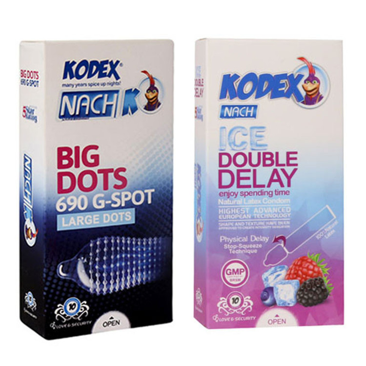 کاندوم ناچ کدکس مدل ICE DOUBLE DELAY بسته 10 عددی به همراه کاندوم ناچ کدکس مدل 690 BIG DOTS بسته 10 عددی