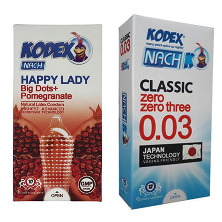 کاندوم ناچ کدکس مدل CLASSIC 0.03 بسته 12 عددی به همراه کاندوم ناچ کدکس مدل Happy lady بسته 10 عددی