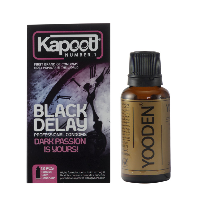 کاندوم  کاپوت مدل Black Delay بسته 12 عددی به همراه روغن یودن کد 01 حجم 30 میلی لیتر