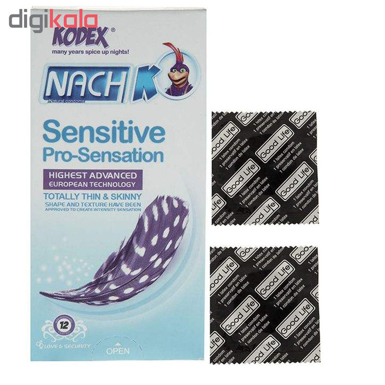 کاندوم ناچ کدکس مدل Pro-Sensation Sensitive بسته 12 عددی به همراه کاندوم گود لایف مدل کلاسیک مجموعه 2 عددی
