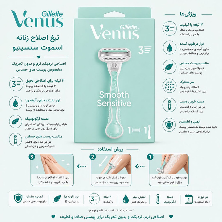 خود تراش ژیلت مدل New Venus Smooth Sensitive