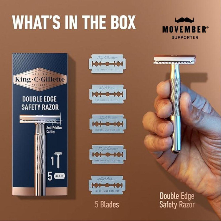 خود تراش ژیلت مدل King.C Double Edge به همراه تیغ یدک بسته 5 عددی