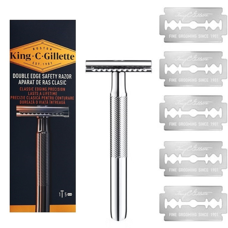 خود تراش ژیلت مدل King.C Double Edge به همراه تیغ یدک بسته 5 عددی