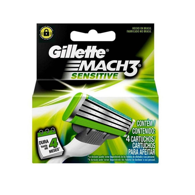 تیغ یدک ژیلت مدل Mach3 Sensetive بسته 4 عددی