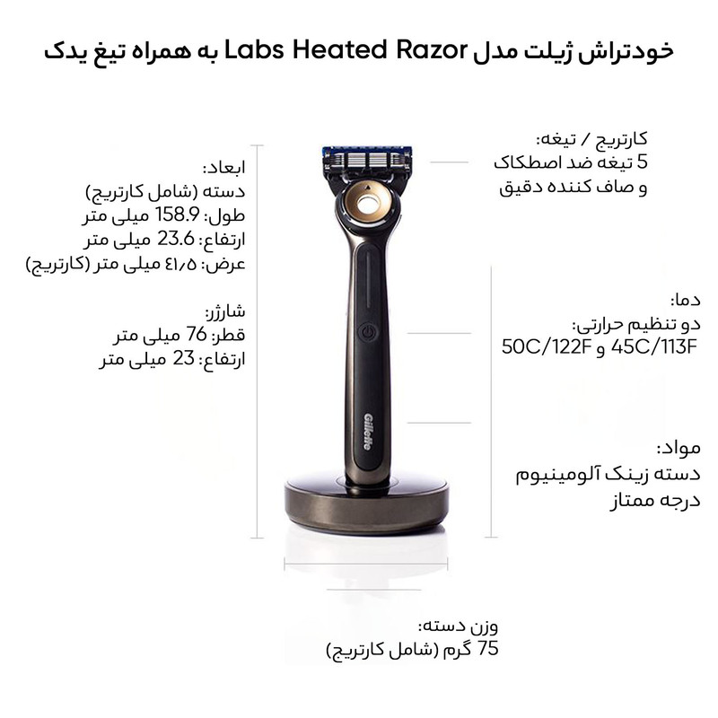 خودتراش ژیلت مدل Labs Heated Razor به همراه تیغ یدک
