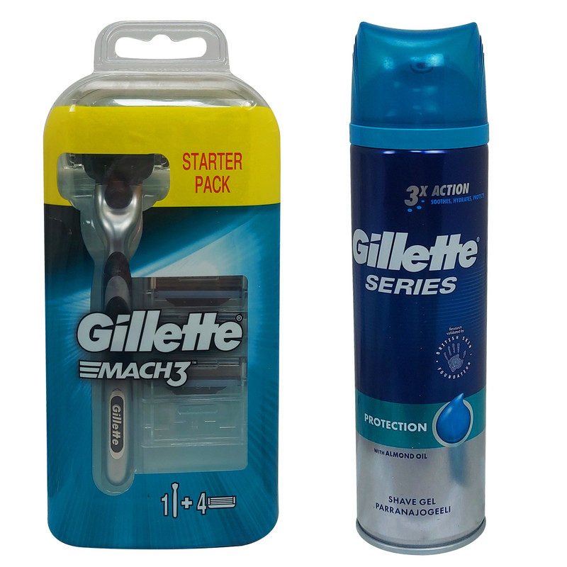 خود تراش ژیلت مدل MACH3 به همراه تیغ یدک بسته 3 عددی به همراه ژل اصلاح ژیلت مدل X3 حجم 200 میلی لیتر