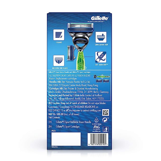 خود تراش ژیلت مدل Sport 5 Aqua-Grip به همراه تیغ یدک