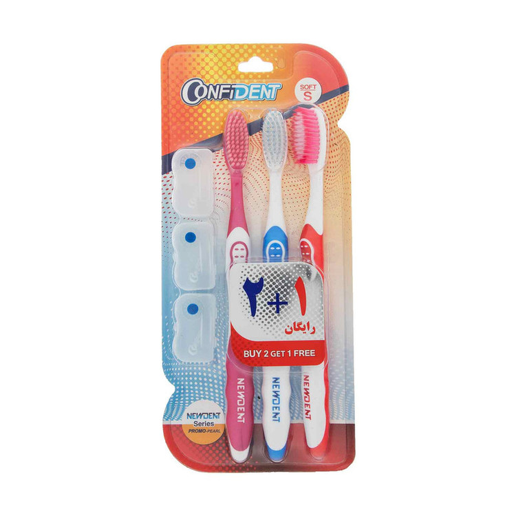 مسواک کانفیدنت سری NewDent مدل Bristles با برس نرم بسته 3 عددی