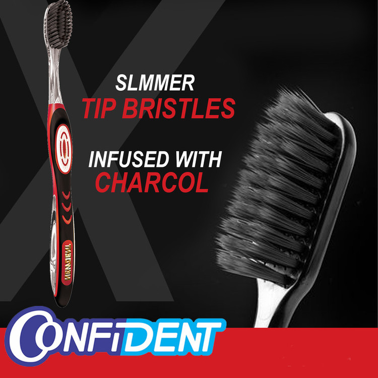 مسواک کانفیدنت مدل Golden Charcoal12 با برس نرم مجموعه 12 عددی