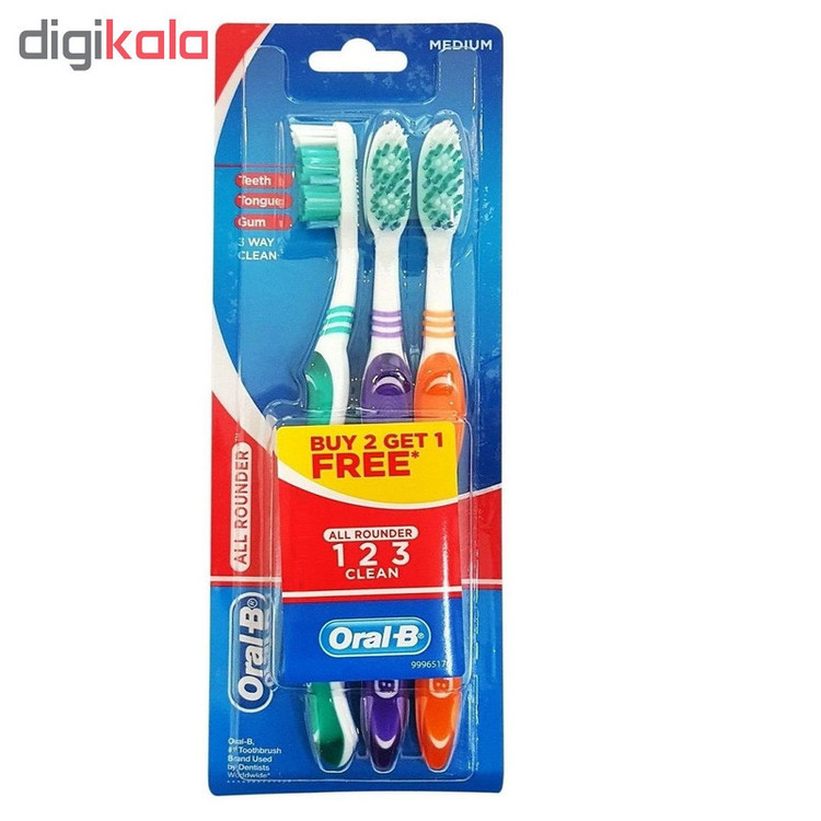 مسواک اورال-بی سری 123 Clean با برس متوسط بسته 3 عددی