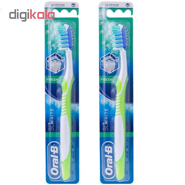 مسواک اورال-بی مدل 3D white با برس متوسط مجموعه 2 عددی