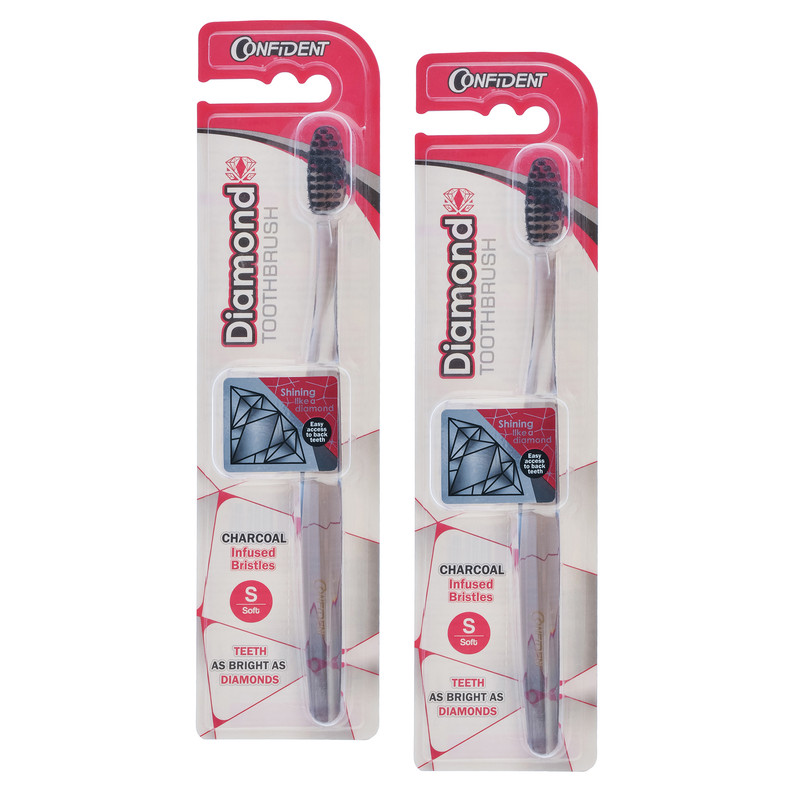 مسواک بزرگسال کانفیدنت مدل Diamond - Charcoal با برس نرم مجموعه 2 عددی