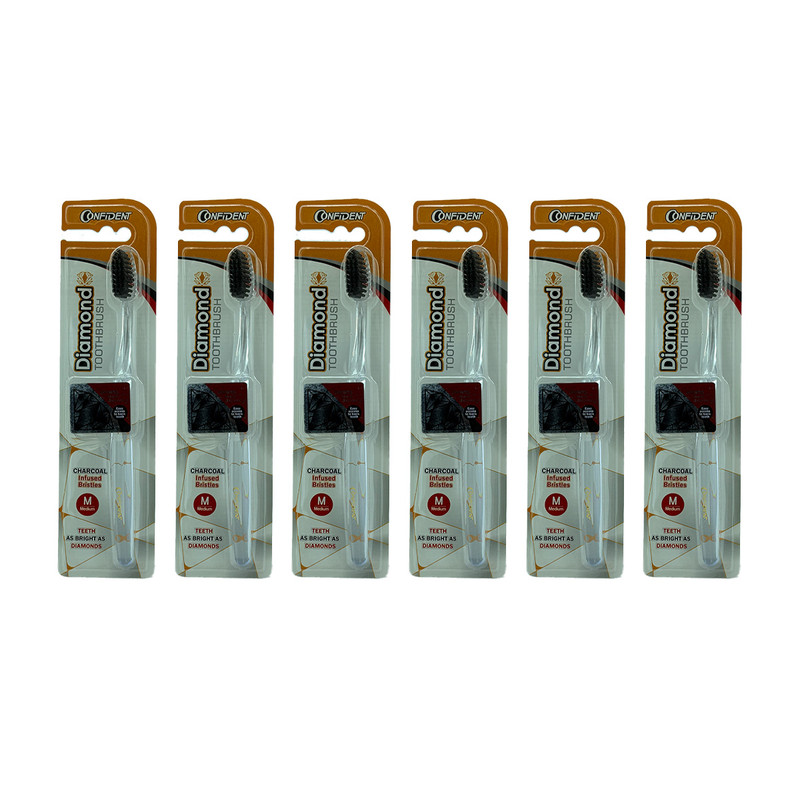 مسواک کانفیدنت مدل Diamond Charcoal با برس متوسط بسته 6 عددی
