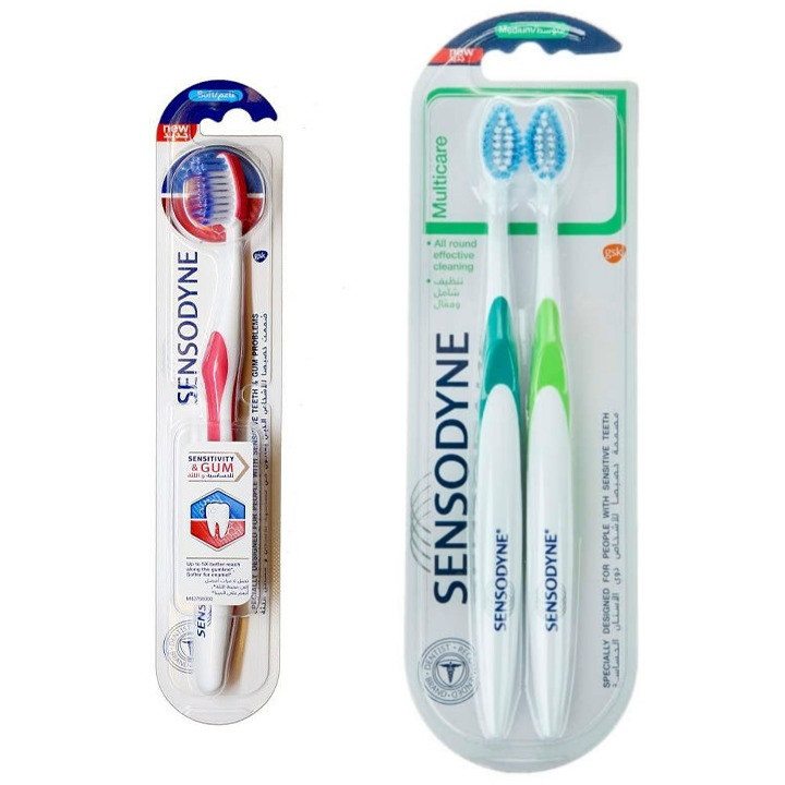 مسواک سنسوداین مدل Multi care با برس متوسط بسته 2 عددی به همراه مسواک مدل Gum sensetivty با برس نرم
