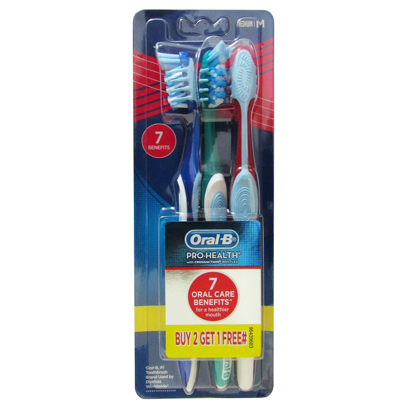 مسواک اورال-بی سری Pro Health مدل 7Oral Care Benefits با برس متوسط بسته 3 عددی