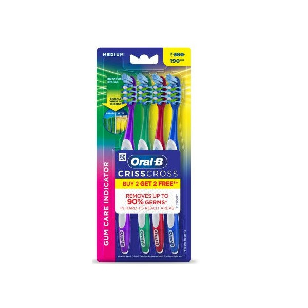 مسواک اورال-بی مدل CRISSCROSS GUM CARE INDICATOR با برس متوسط بسته 4 عددی