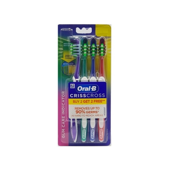 مسواک اورال-بی مدل CRISSCROSS GUM CARE INDICATOR با برس متوسط بسته 4 عددی